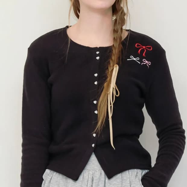 ronron RIBBON CARDIGAN BLACK