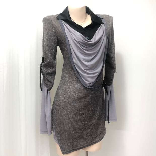 drape detail shirt layered glitter dress