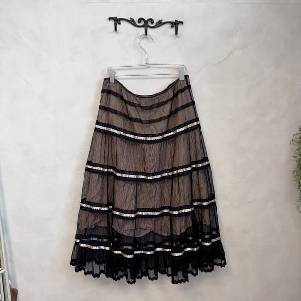 Anna Sui black pink mesh cancan skirt