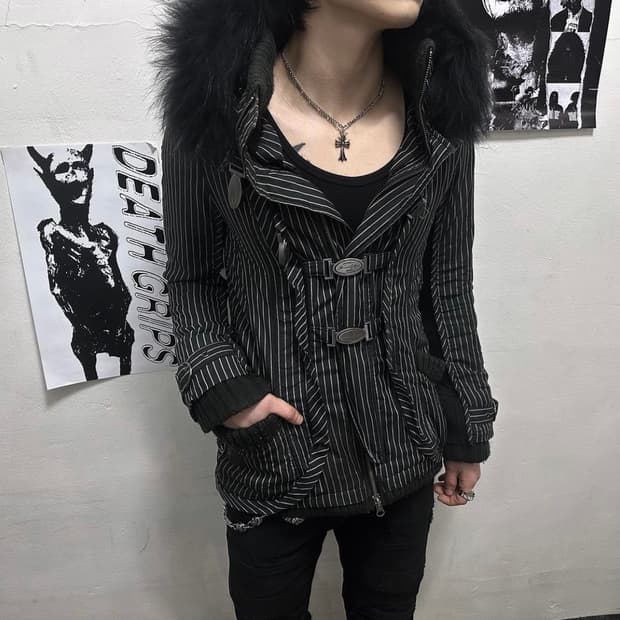 punk stripe black fur jumper