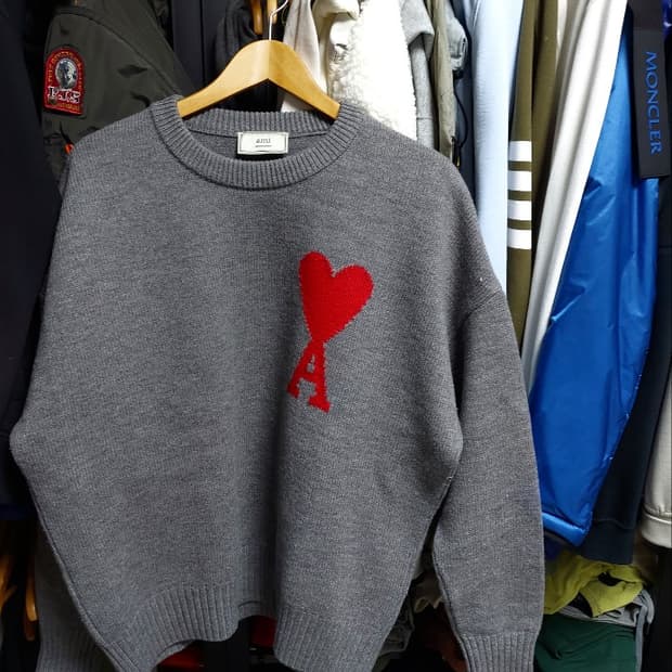 아미 그레이 빅하트 로고 니트 오버핏 m