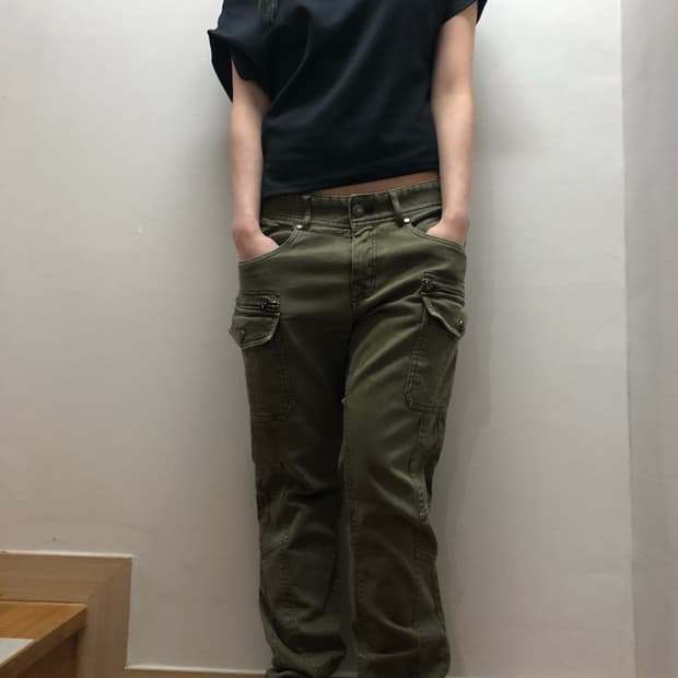 빈티지 버카루 카키 펑크 카고 팬츠