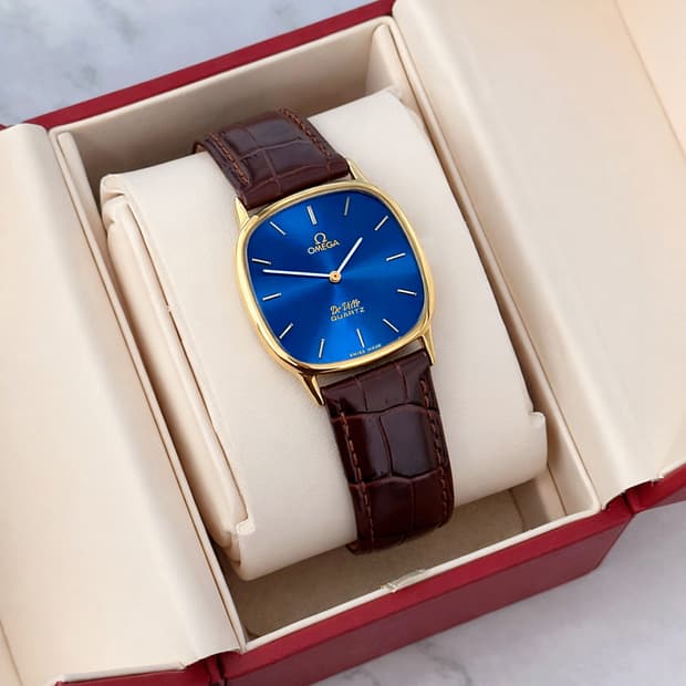 오메가 드빌 엘립스 남여공용블루 금장 민트급 30미리 시계 정품케이스포함