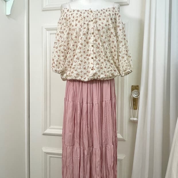 indipink crease banding long skirt
