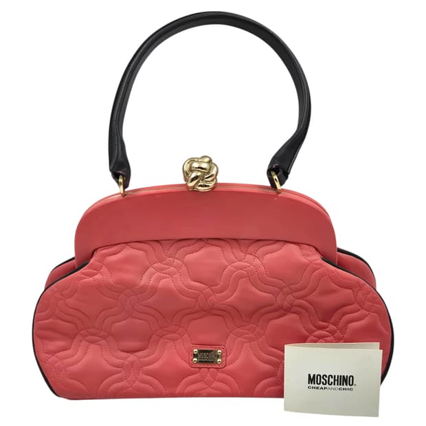 90s 모스키노 칩앤시크 코랄 레더 로즈 핸드백