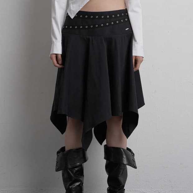 시너진 아일렛 언밸런스 미디 스커트