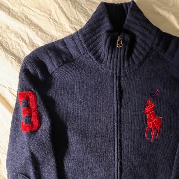 폴로 빅포니 니트 집업 네이비