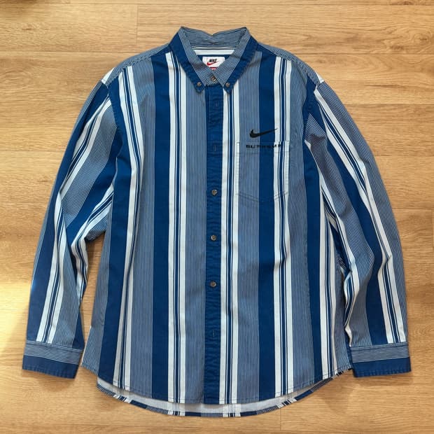 나이키 x 슈프림 코튼트윌셔츠 블루 스트라이프