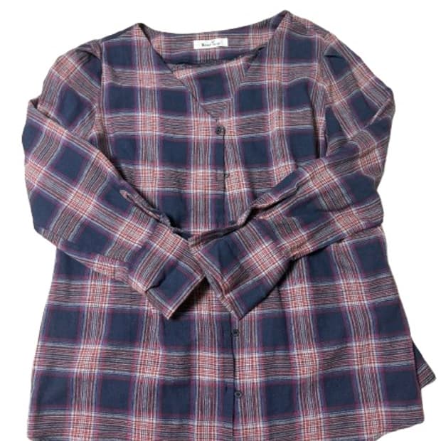 체크 브이넥 블라우스