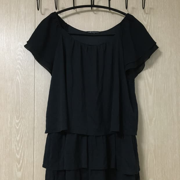 일본 빈티지 레이어드 프릴 원피스 블랙