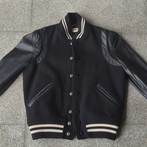 생로랑 15fw 에디 올검 레더암 테디 자켓