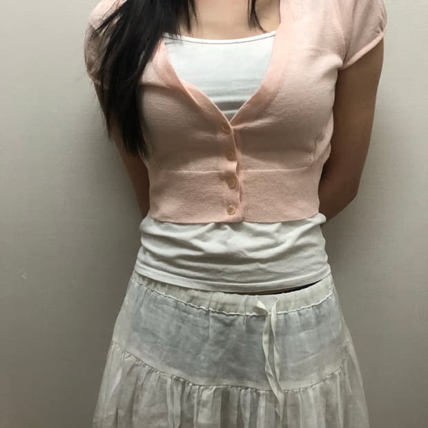 빈티지 베이비 핑크 크롭 가디건