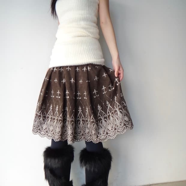 NABIA pattern suede skirt / deep brown