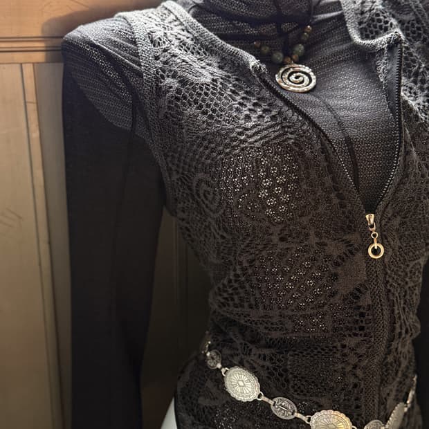 Charcoal Crochet Zip-Up Vest 0072