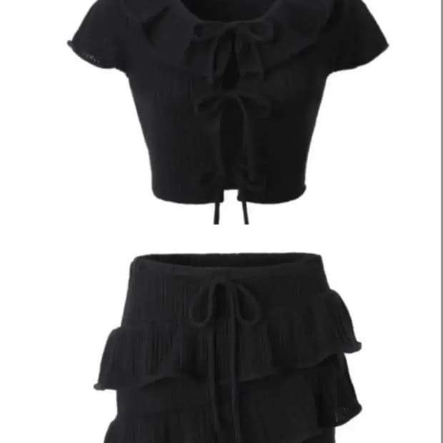 쓰리타임즈 버니 셋업 가디건 스커트 세트