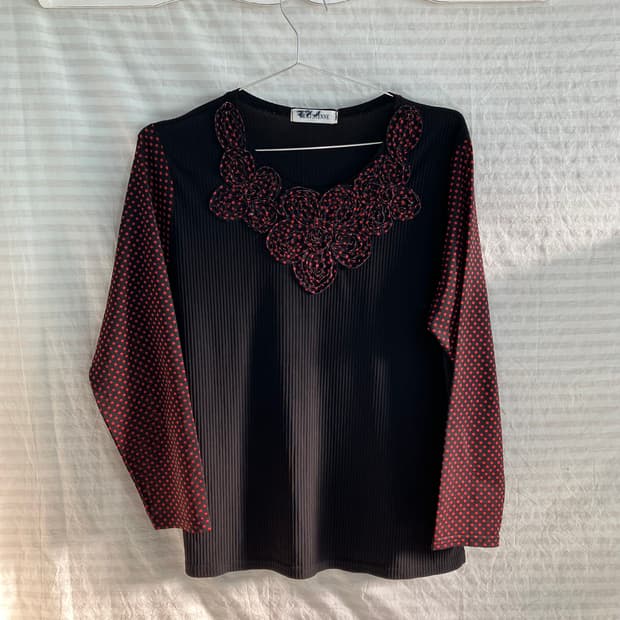 빈티지 레드 땡땡이 로즈 블라우스 1011 y2k 스트릿 갸루 펑키 일본