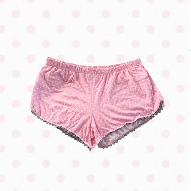 빈티지 핑크 화이트 도트 레이스 숏팬츠 폴웨어