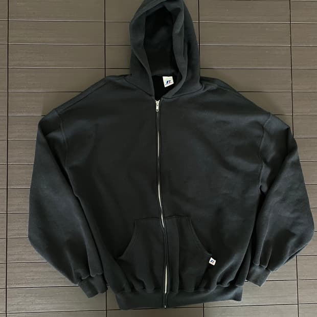 (XL) 00s 빈티지 러셀 후드집업 블랙