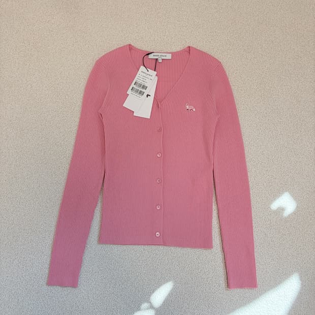 메종키츠네 베이비 폭스 골지 립 가디건 핑크