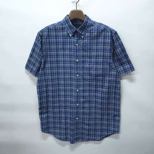 챕스(CHAPS) 블루 체크 오버핏 반팔 셔츠 (~105)