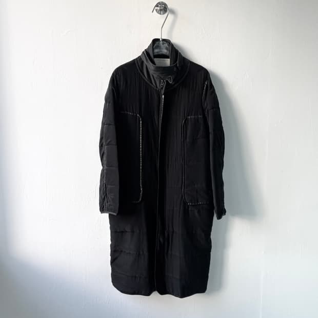 언더커버 하이넥 실크 레더 코트 