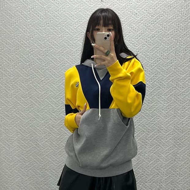 아디다스 올드스쿨 레트로 키치 컬러블럭 후드티 S C13614