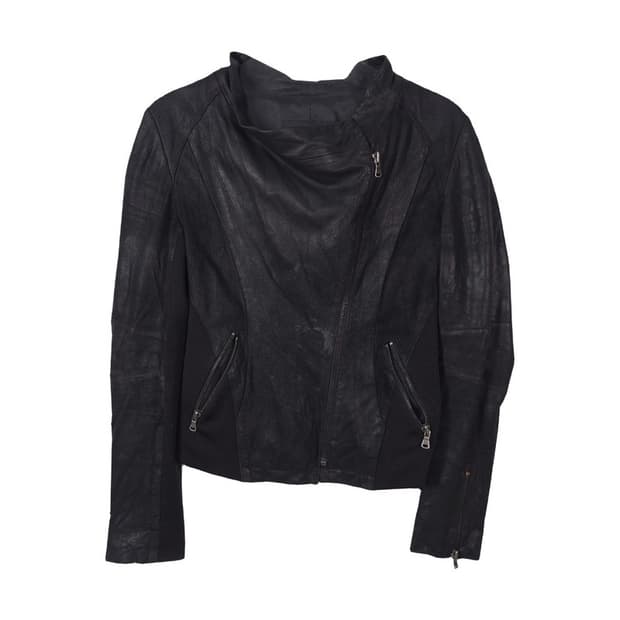 플라스틱 아일랜드 천연 염소 가죽 비대칭 라이더 자켓 M