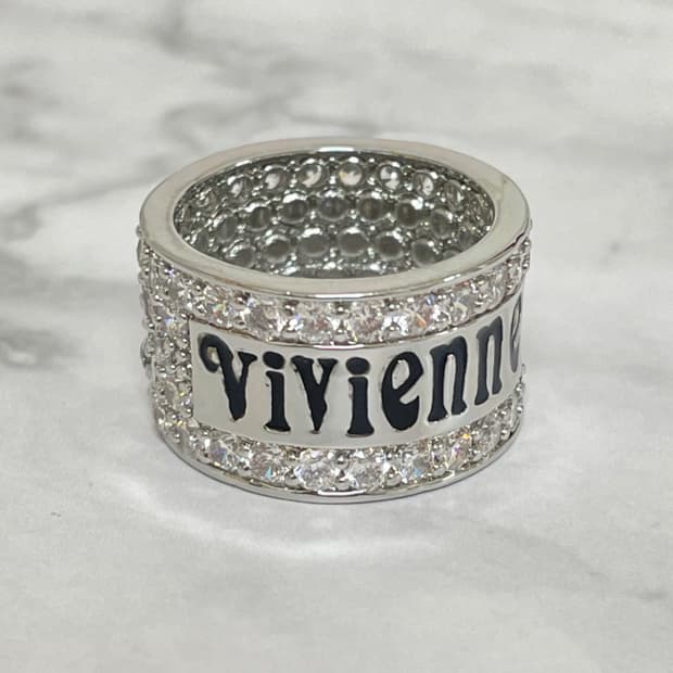 비비안웨스트우드 레터링 각인 화이트 크리스탈 큐빅링 반지