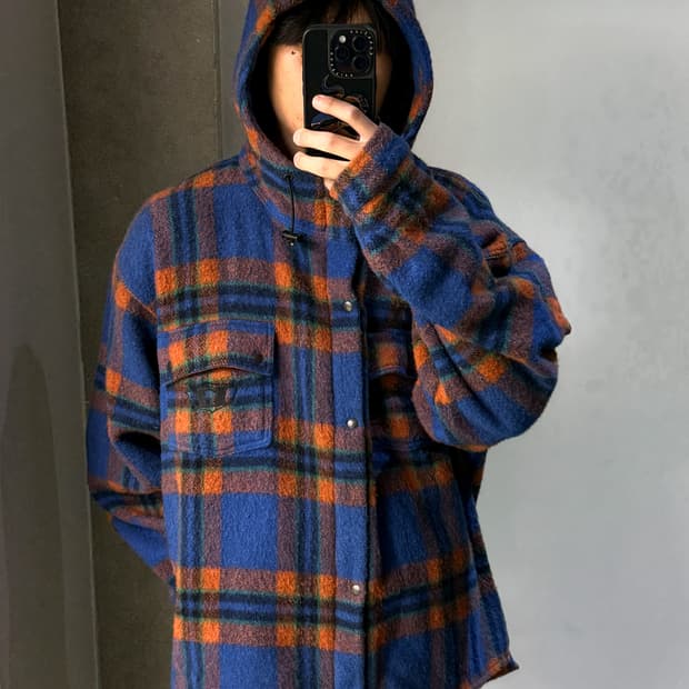 노스웨이브 90‘s 라나 울 체크 후드 자켓