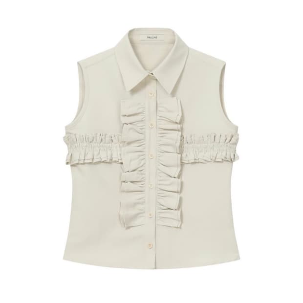 폴린느 003 슬리브리스 러플 더블 셔츠