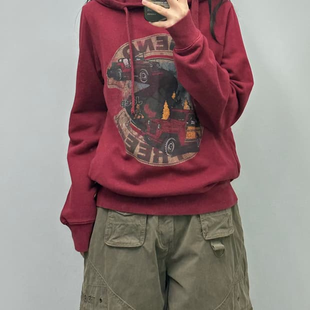 지프 y2k 와투케 버건디 후드티