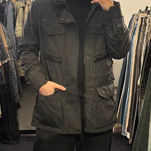 리바이스 야상 사파리 헌팅 자켓 워크 개파카 하이넥 고스 펑크 블랙 L