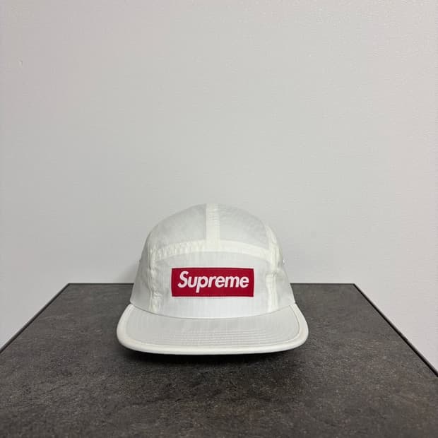 (OS) 슈프림 박스로고 캠프캡 모자 왁스드 립스탑 화이트