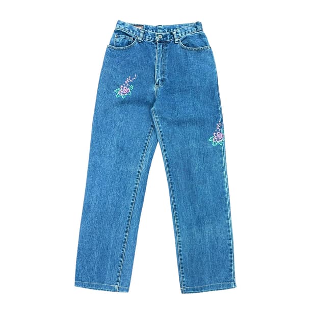 (30) 00s 에드윈 소프트진 플로럴 자수 데님 팬츠