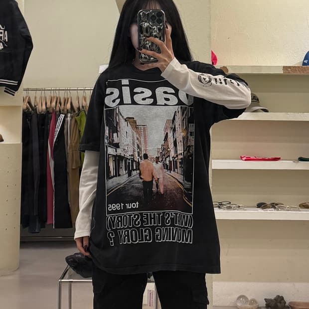 빈티지 오아시스 밴드 1995투어 프린팅 반팔 티셔츠 U1398