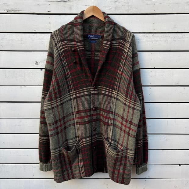 Polo 폴로 체크 알파카 울 가디건
