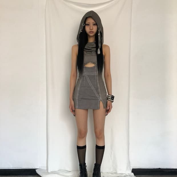보니앤키예 미니 원피스 Washing hoodie mini dress
