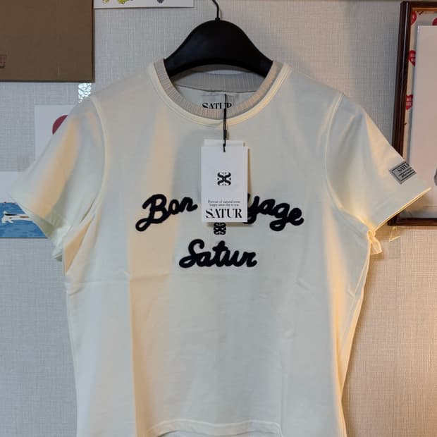 (새상품) SATUR 세터 로고 자수 보야지 반팔 티셔츠 화이트 M