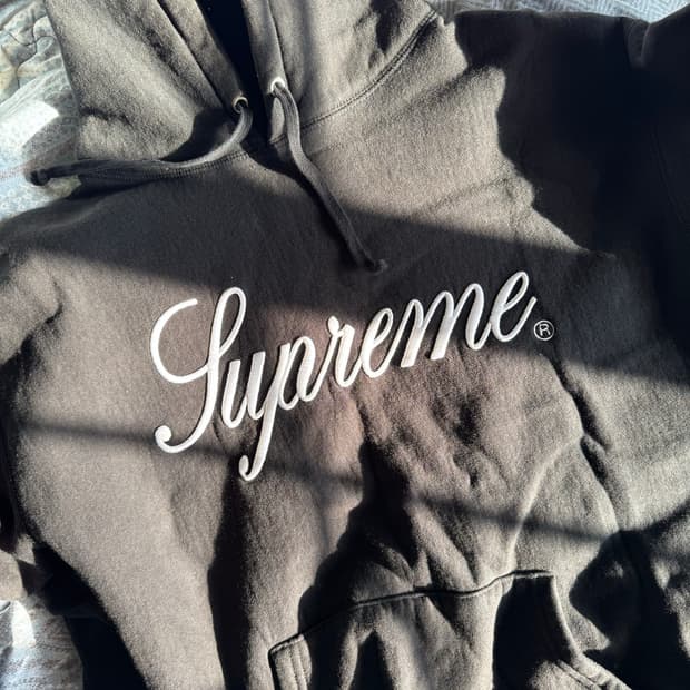 슈프림 스크립트 레이즈드 후드티 블랙 M