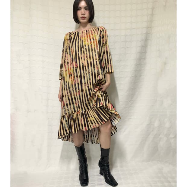 Dries van noten스트라이프 플로럴 원피스