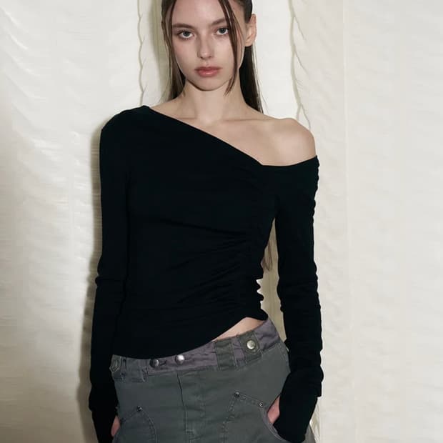 Hayden Unbal Shirring Long Sleeve Top