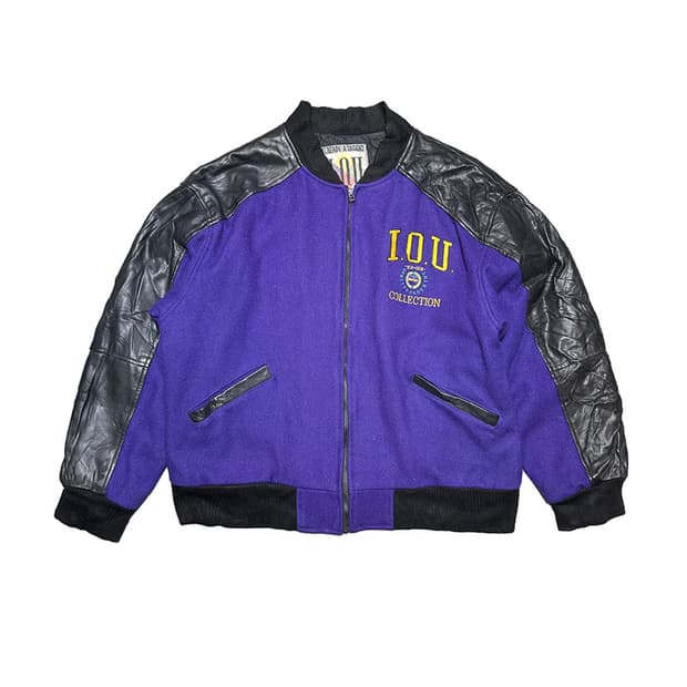 90s I.O.U Collection 리얼 레더 울 바시티 자켓