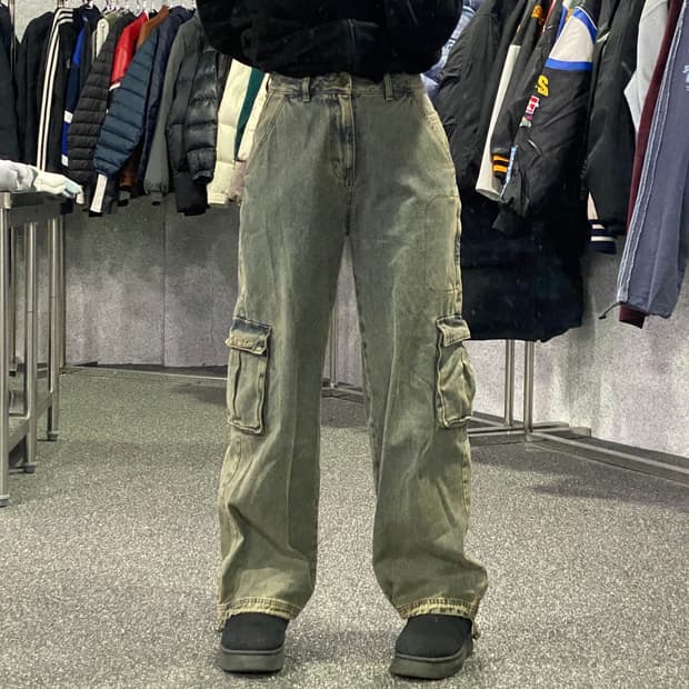 스컬프터 y2k 애시드 데님 카고팬츠 B3828