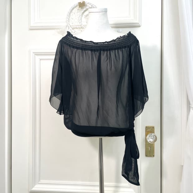 black chiffon side bow off-shoulder blou