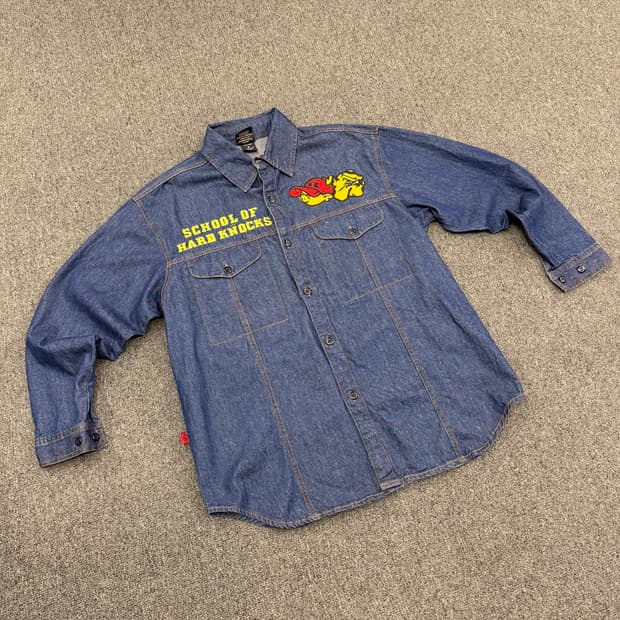M) Sohk 빈티지 패치 자수 진청 데님 자켓