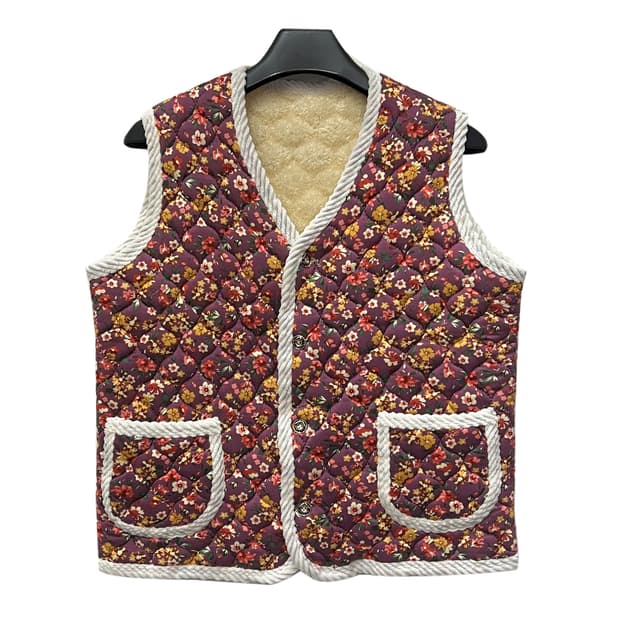 꽃무늬 기모 촌캉스 김장 조끼 퍼플 FREE