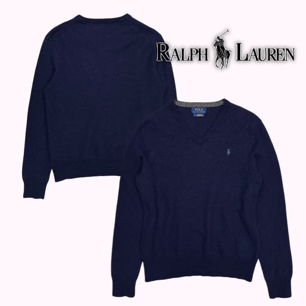 RALPH LAUREN navy wool hairy knit