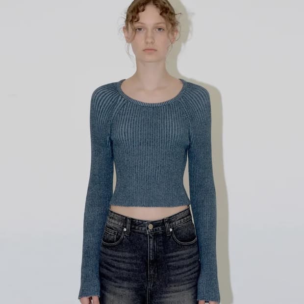 다이애그널 CONTRAST LINE RIBBED KNIT (blue)