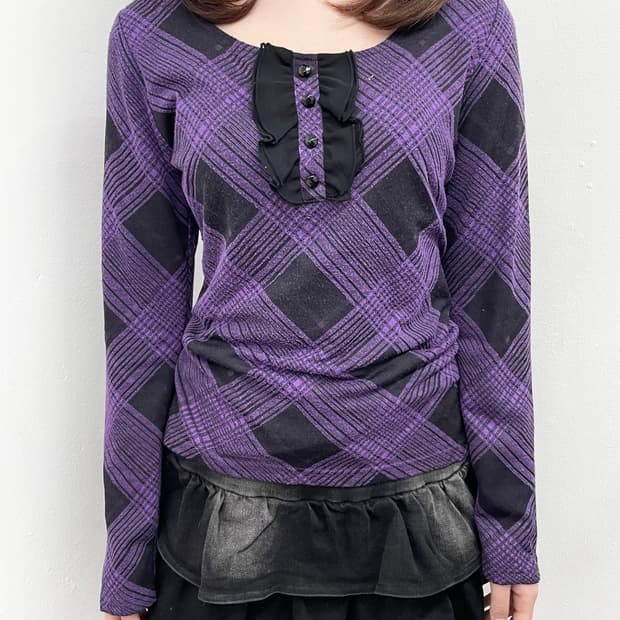 고딕 펑크 체크 프릴 탑