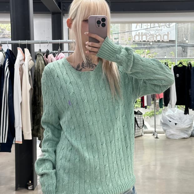 폴로 랄프로렌 민트 케이블 꽈배기 긴팔 니트